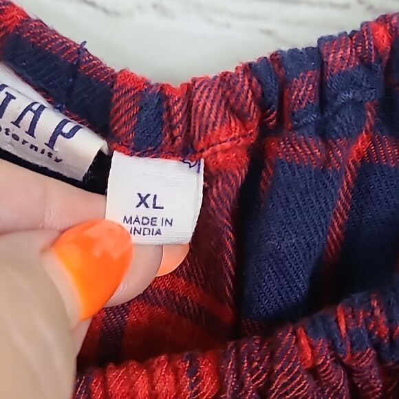 GAP Maternity Split-Neck Red Plaid Top Long Sleeve Flannel Shirt Bow Tie Keyhole - Picture 6 of 10